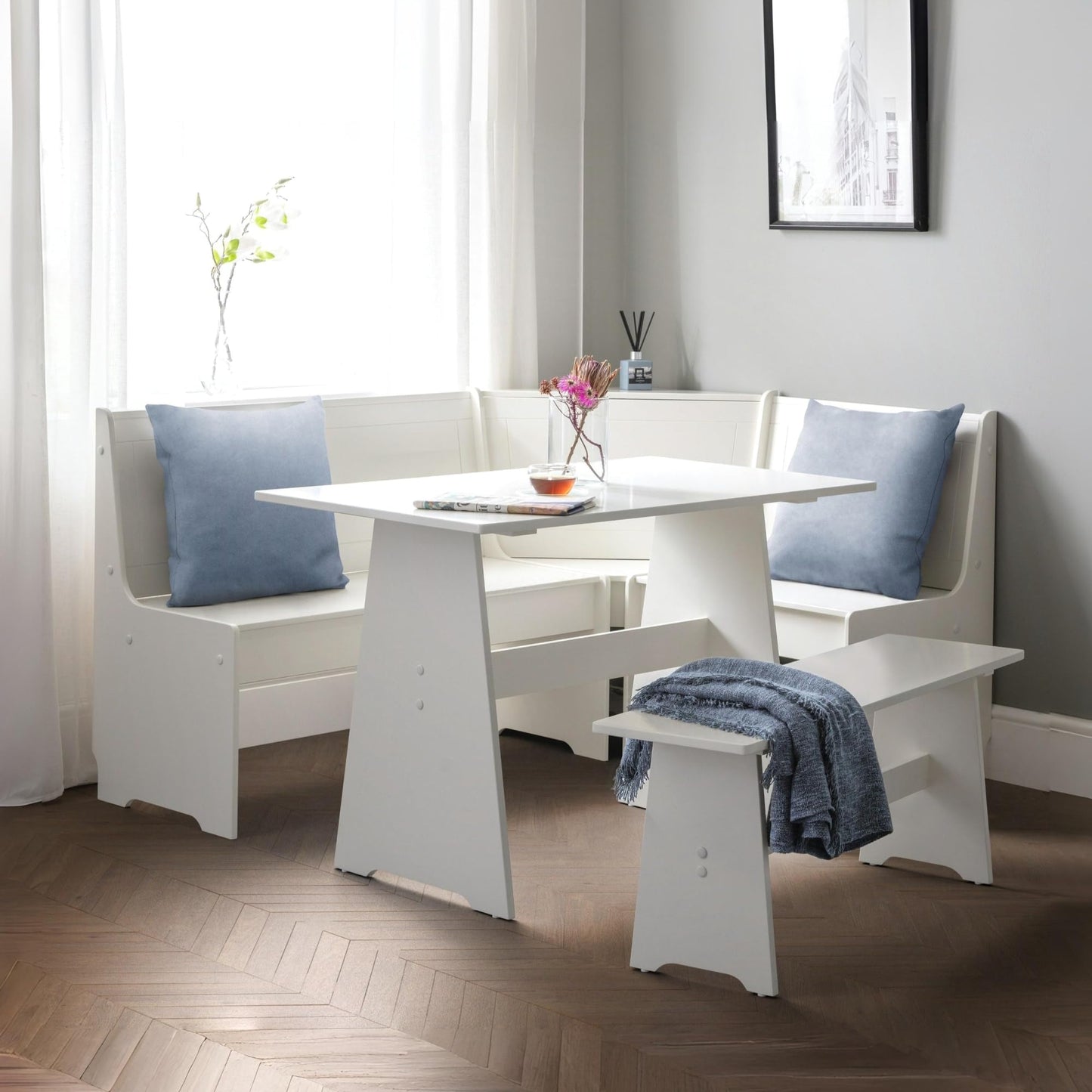 Julian Bowen Newport Corner Dining Set with Bench, White - W158 x D120cm
