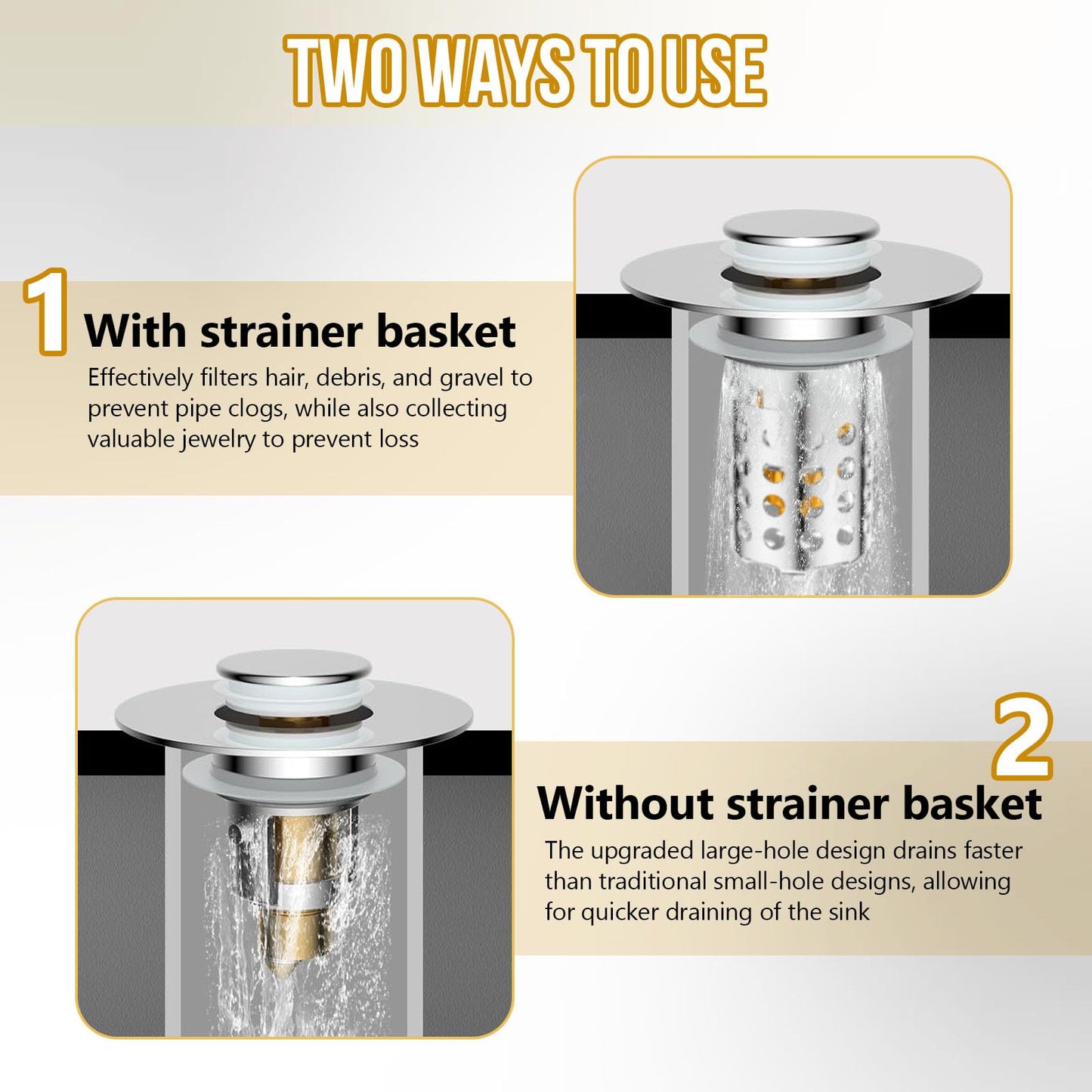 Upgraded 3 in 1 Bathroom Sink Plug Sink Strainer Stopper