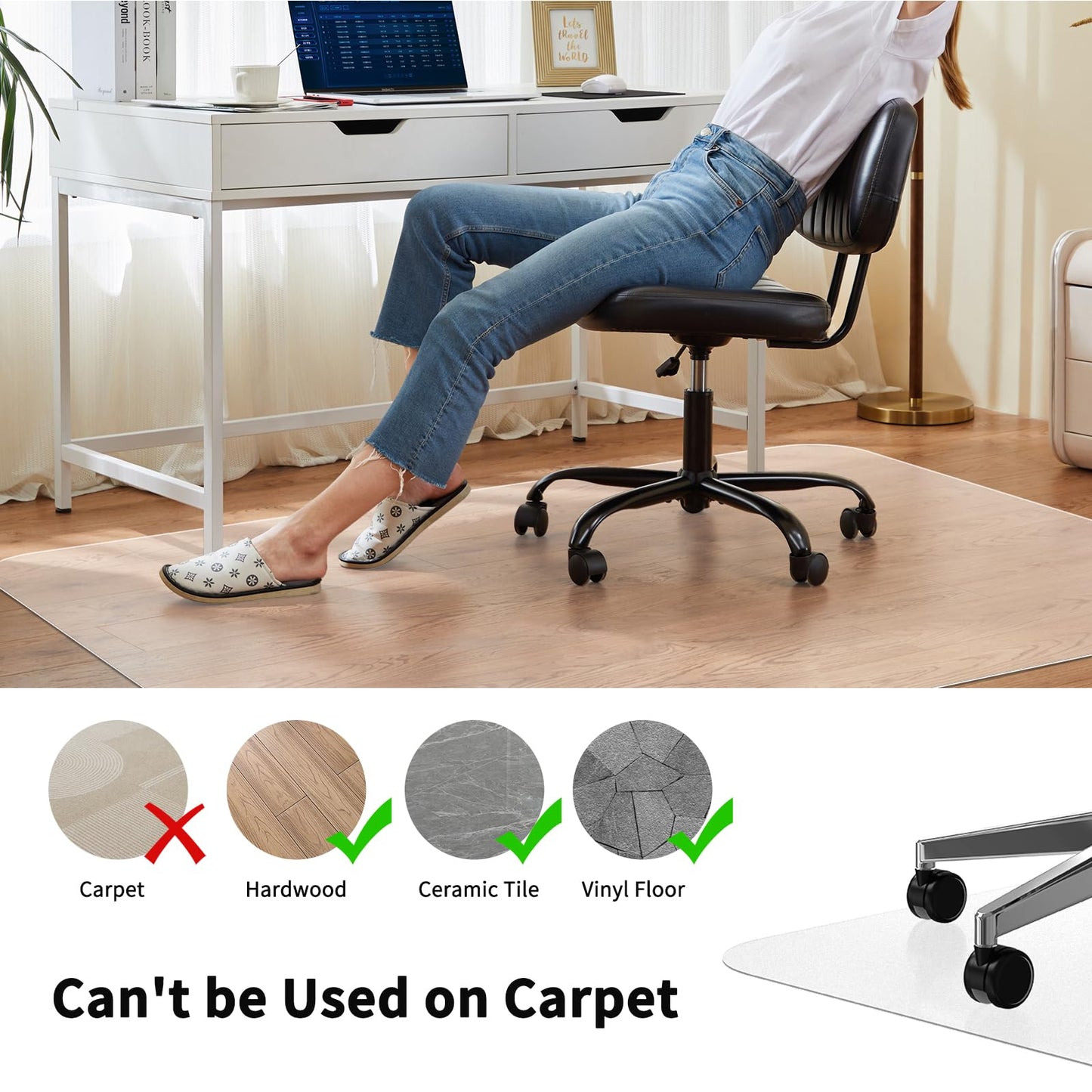 WASJOYE Office Chair Mat for Hardwood Floor 135x114cm