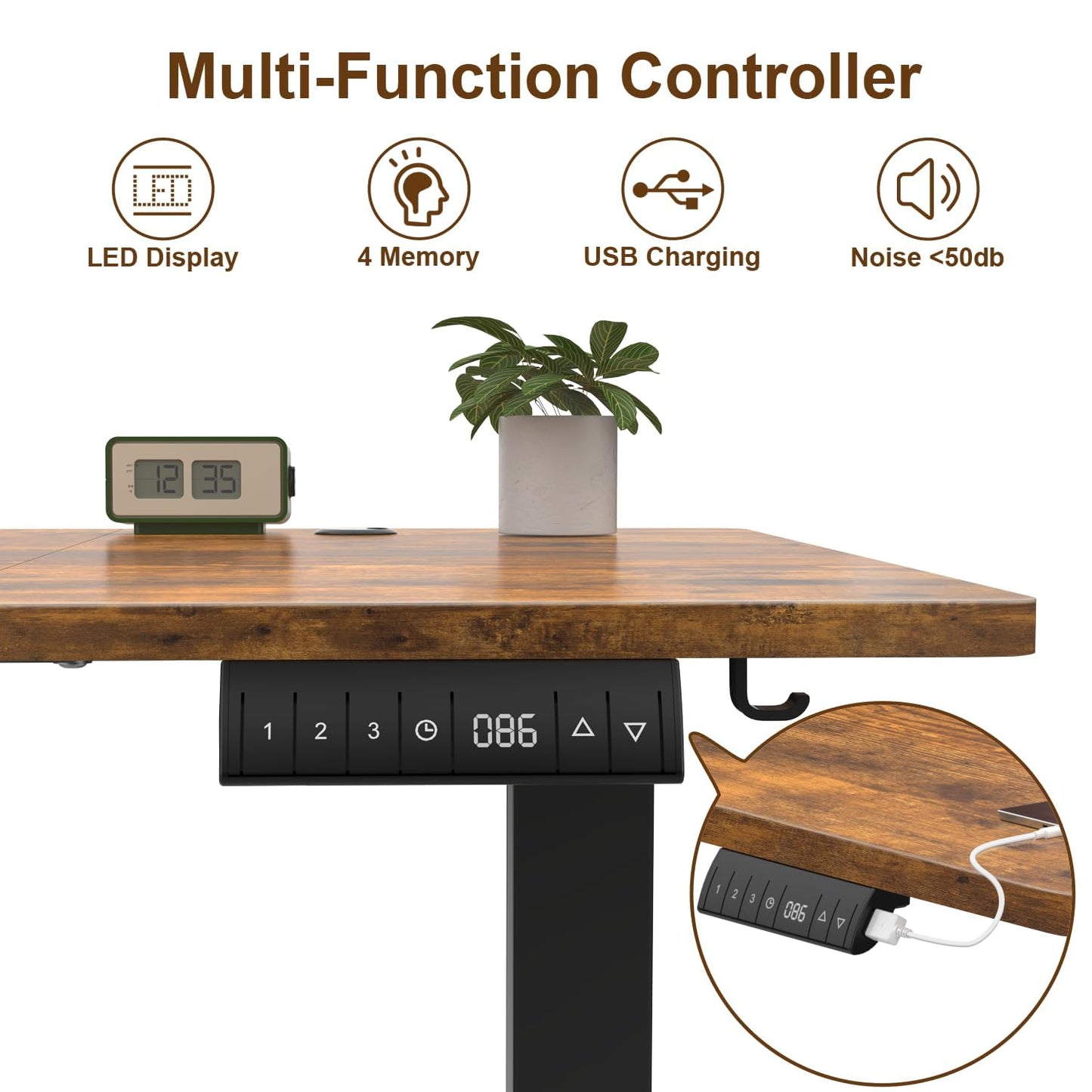 JUMMICO Electric Standing Desk 160x80 cm with Charging Port, Height Adjustable Computer Desk with Cable Tray,Ergonomic Sit Stand up Desk Rising Table