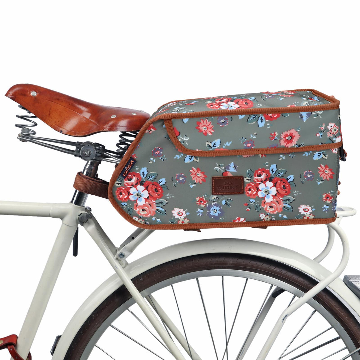 Tourbn Waterproof Canvas Bicycle Pannier Bike Rear Rack Insulated Trunk Cooler Bag Takeaway Food Delivery Case Flower Green