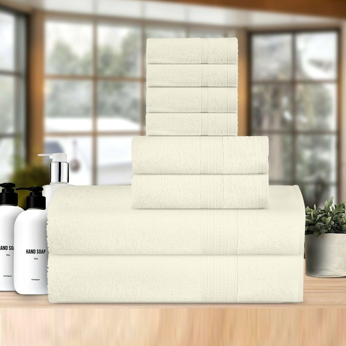 SweetNeedle Supreme Premium 500 GSM 8 Piece Towel Set, 100% Cotton, Machine Wash, Double Stitched, Strong Hem & Highly Absorbent for Bathroom
