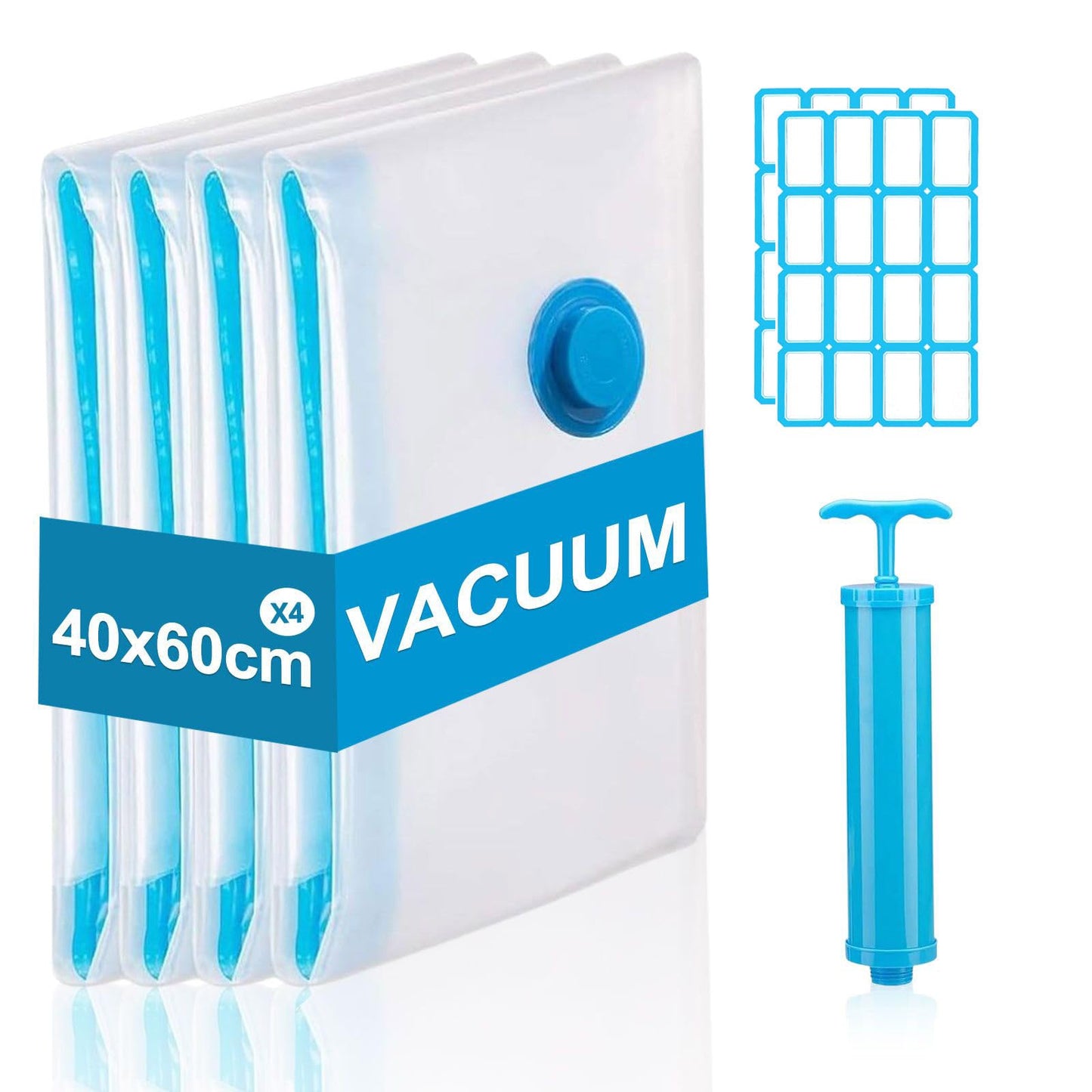 Compression Bags with Pump, Vacuum Storage Bag, 40 x 60 cm Travel Compression Bags, Reusable Vacuum Bags, Small Adhesive Labels