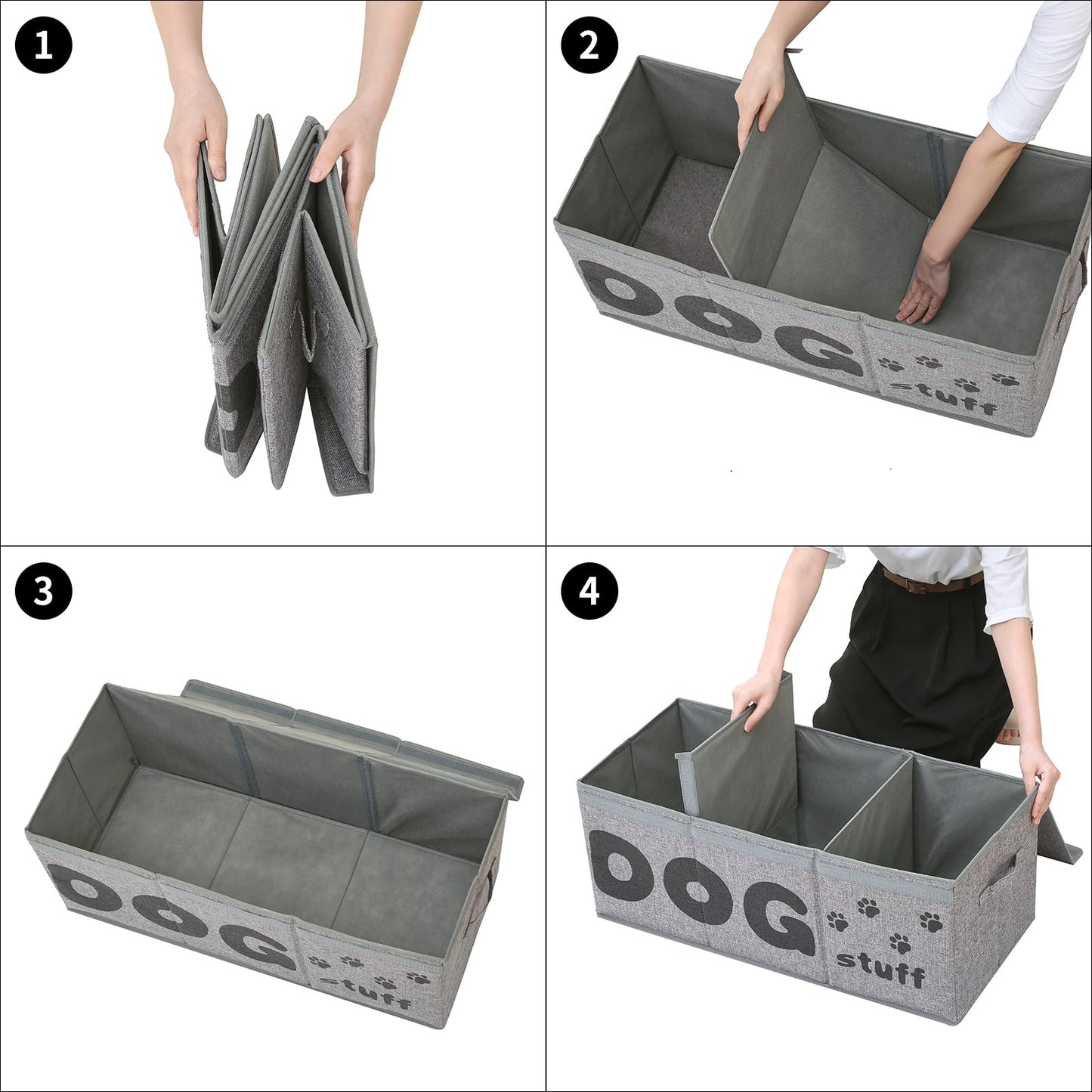 Qozary Dog Toy Storage Box - 3 Grids Large Dog Toy Basket and Storage Bin With Lid for Pet Supplies, Perfect To Keep Everything Organized