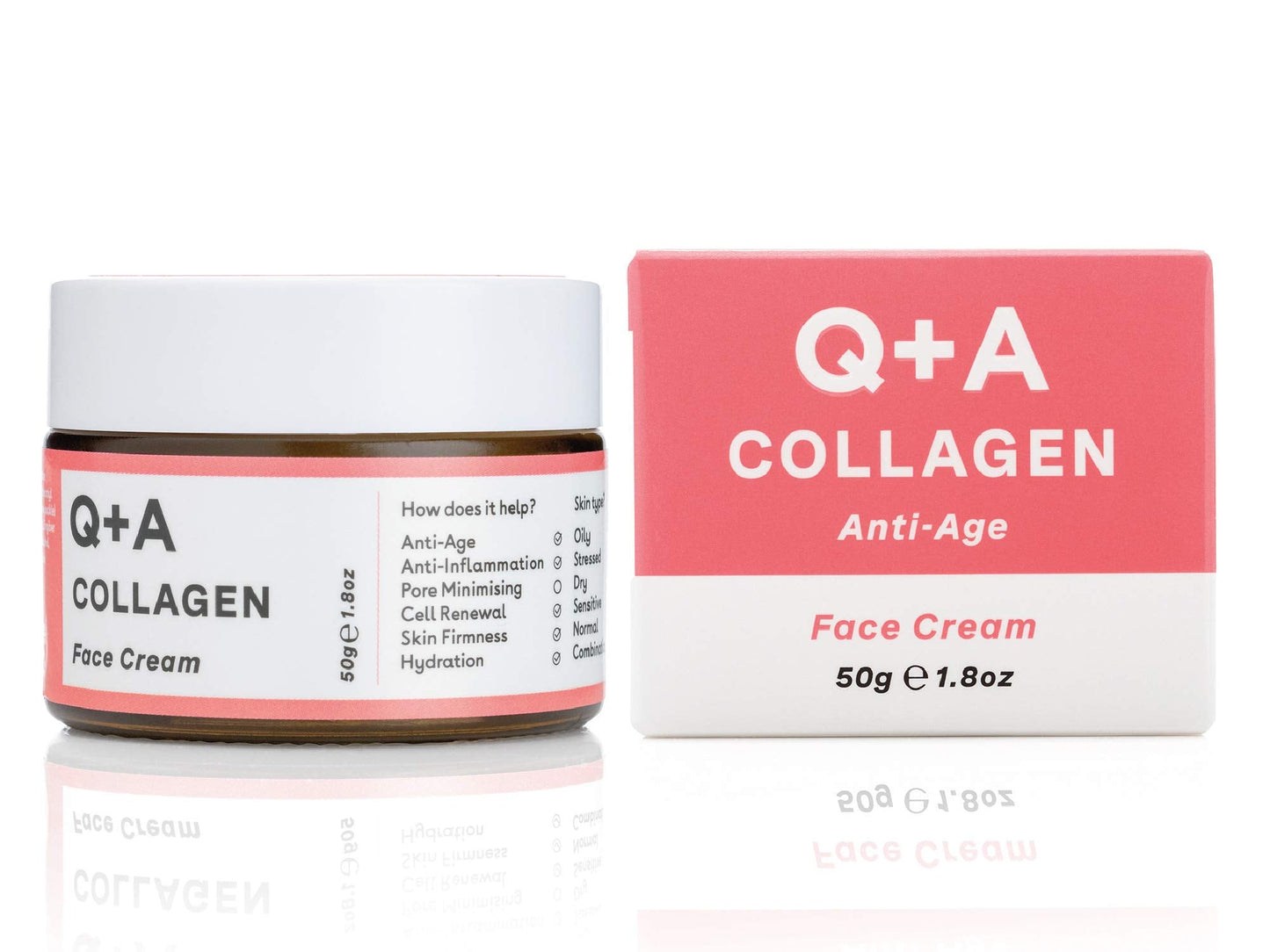 Q+A Collagen Face Cream (50g), Natural Skincare Anti-Ageing Face Care with plant-powered Collagen, Shea Butter and Magnesium, Hydrating and Firming
