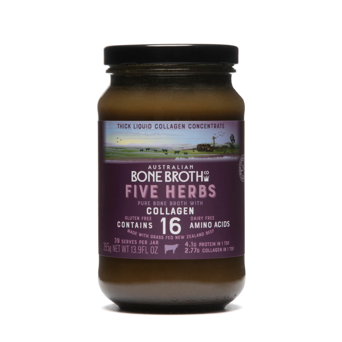 Five Herb Beef Bone Broth Concentrate with Italian Herbs ? Premium Grass-Fed Beef Bone Broth for Keto Diet, Halal, Nutritional Beverage & Flavor Boost