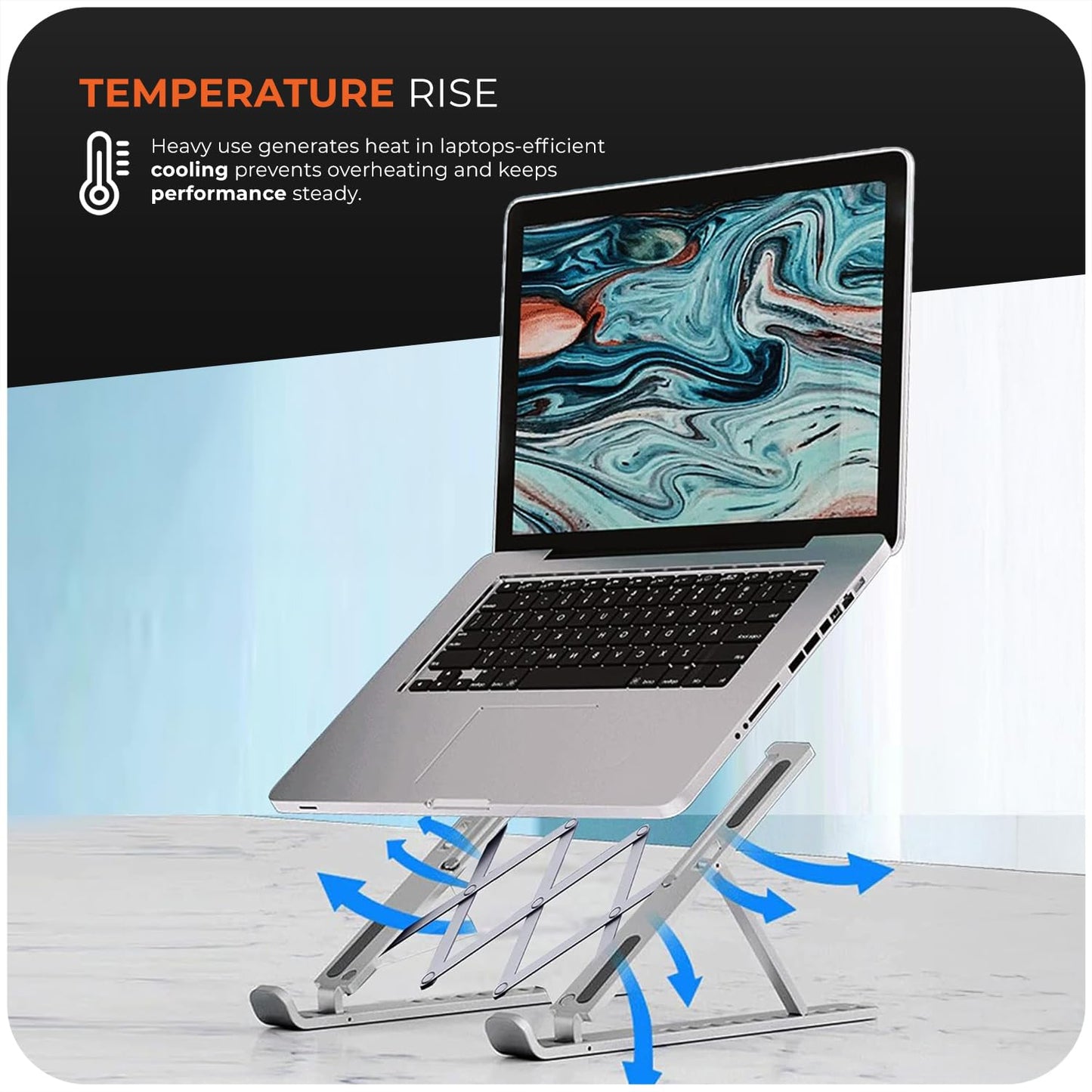 Roe Tenpo Laptop Stand For Desk, 6 Levels Height Adjustable Laptop Riser For Desk, Foldable & Portable, Compatible with MacBook Air/Pro, HP, ASUS