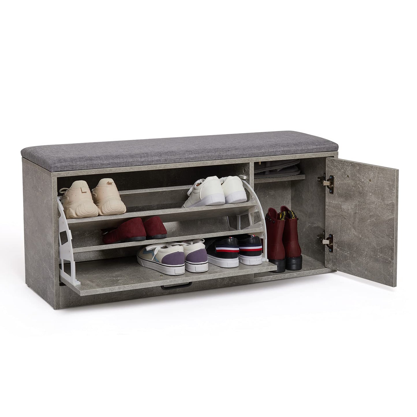 Mondeer Shoe Storage Bench with Cushion, W100 x D30 x H46 cm, Grey
