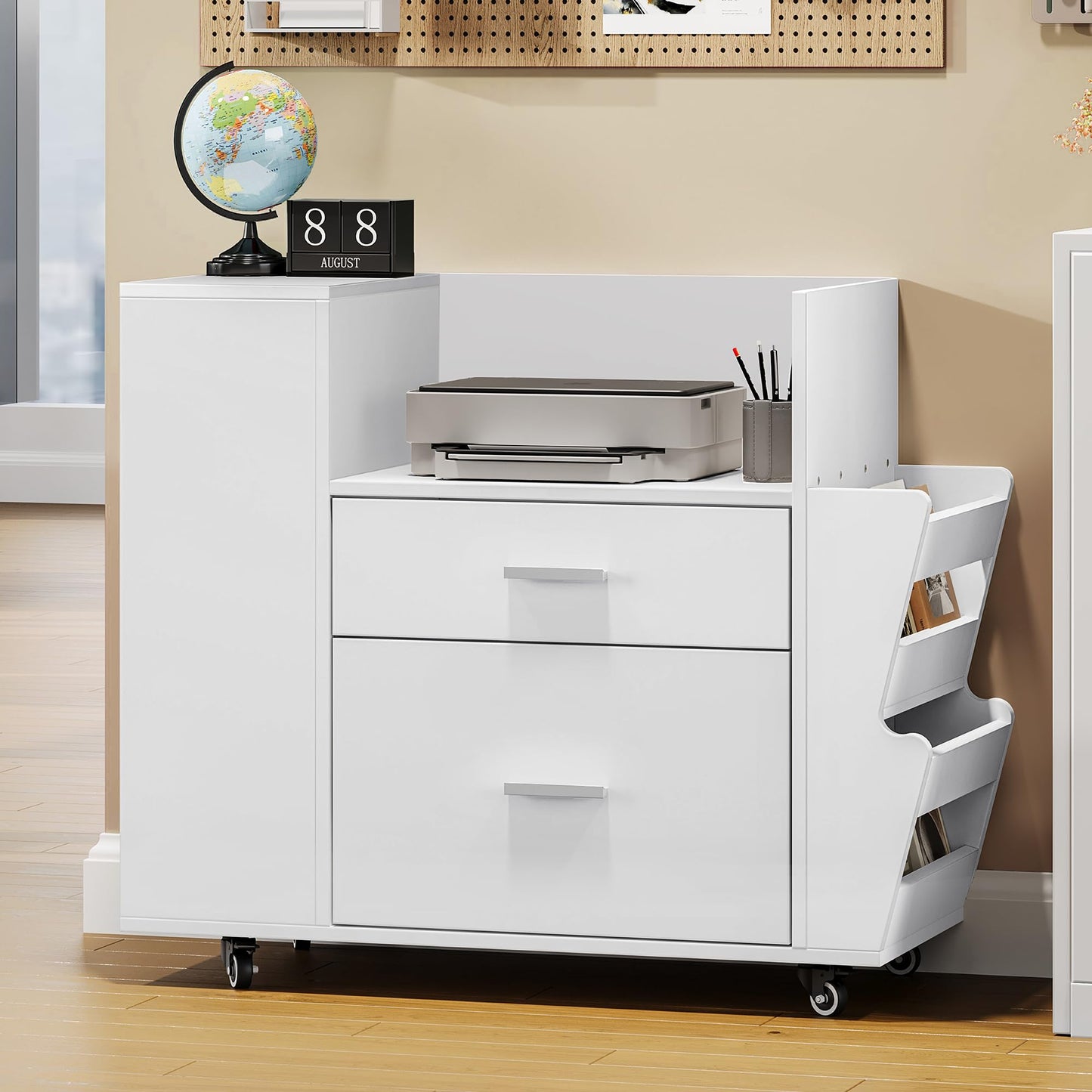 YITAHOME Rolling Filing Cabinet with Side Racks & 4 Wheels, White