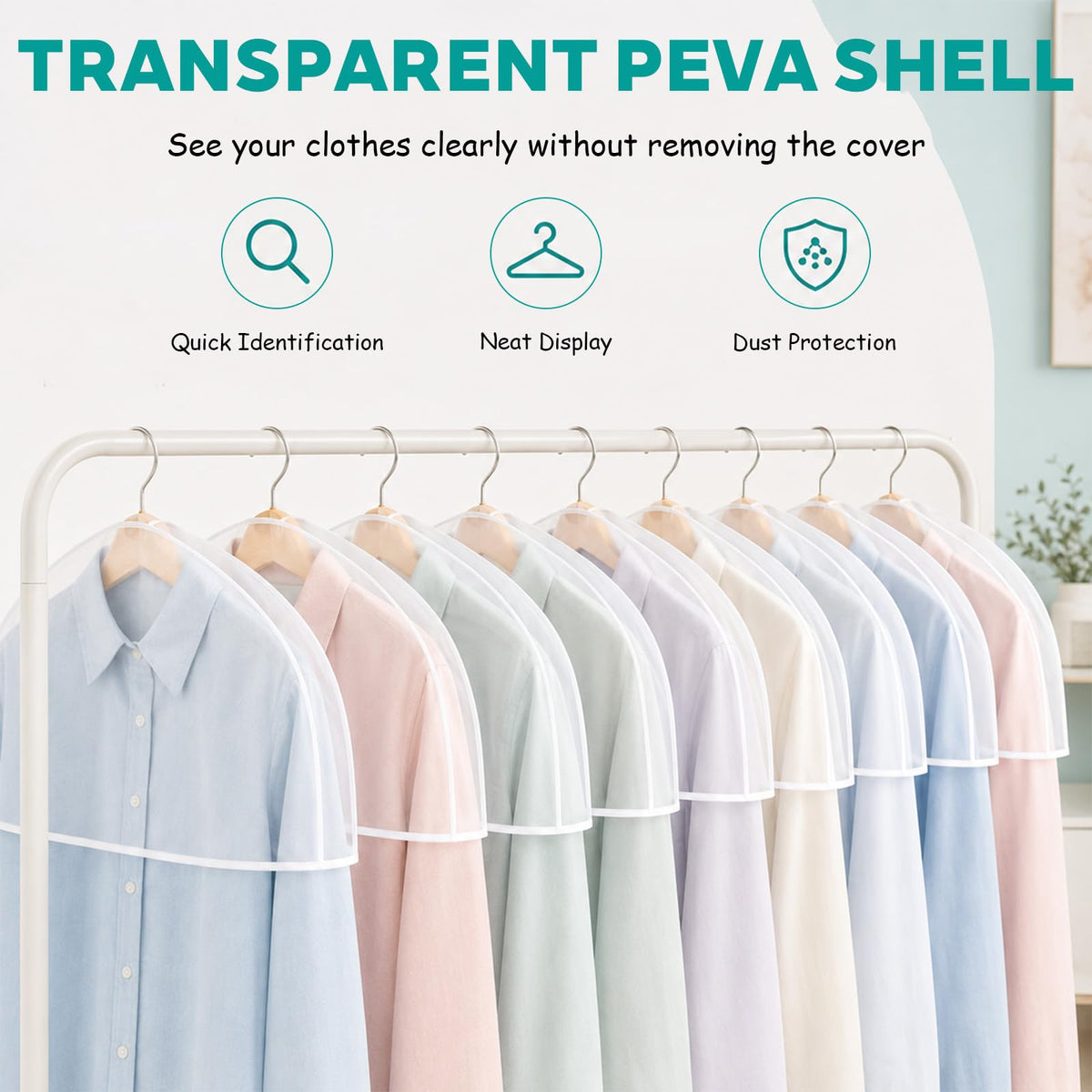 Dexpally 10 Pcs Suit Covers 23.6x11.8in Plastic Clothes Covers Garment Protectors Breathable for Suits, Jackets, Coats Dresses Storage
