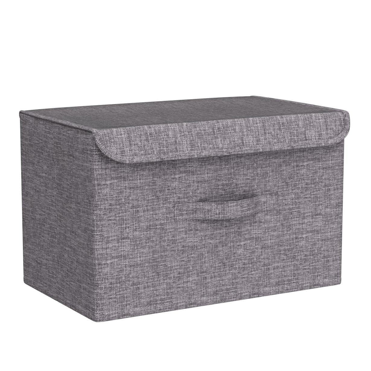 Booxihome 3Pcs Fabric Storage Boxes With Lids For Wardrobe Clothes Toy Foldable Linen 37 * 24 * 25cm (Grey)