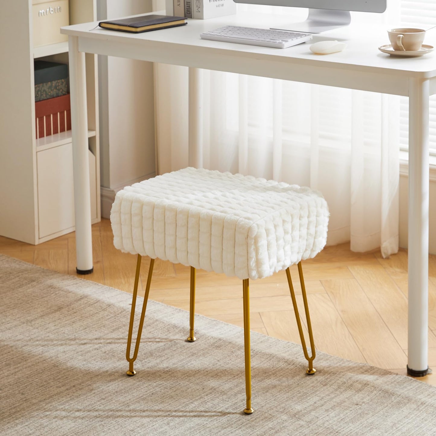IBUYKE Makeup Vanity Chair, Rectangular Footrest Stool, White WBD003W