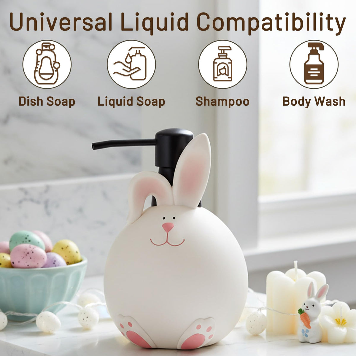 Blissilk 500ml Chubby Rabbit Design Resin Cute Soap Dispenser Refillable Liquid Soap Dispenser with Easy Pump