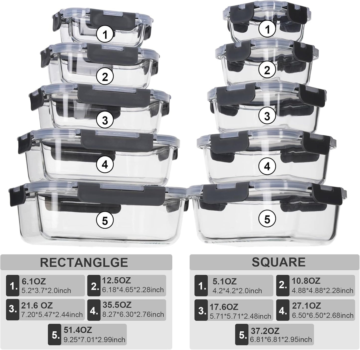 GENICOOK Glass Food Storage Containers with Lids, Meal Prep Containers, Airtight Lunch Containers Bento Boxes with Snap Locking Lids, for Microwave,
