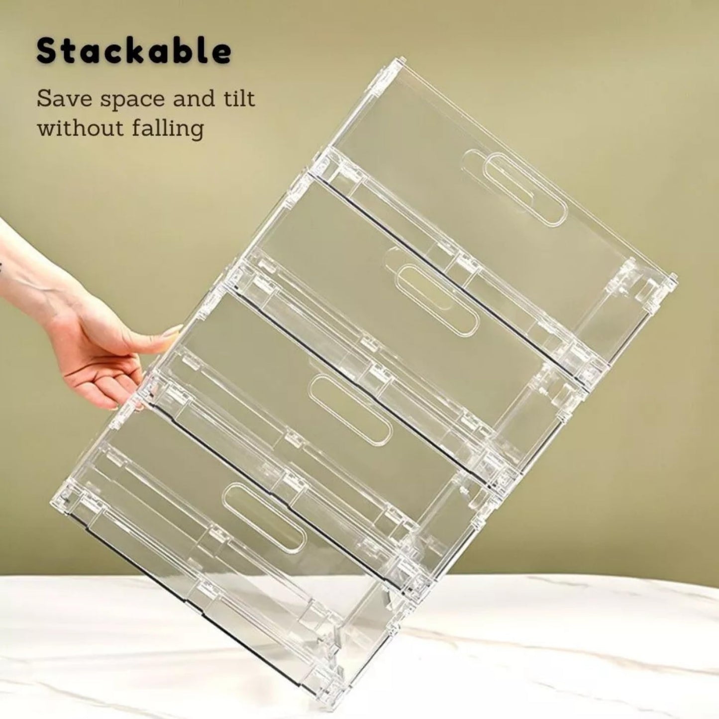 REHUK Premium 2 Pack Strong Transparent Plastic Collapisble Stackable Storage Organiser Box (Small - 20.5L x 15.5W x 9H CM)