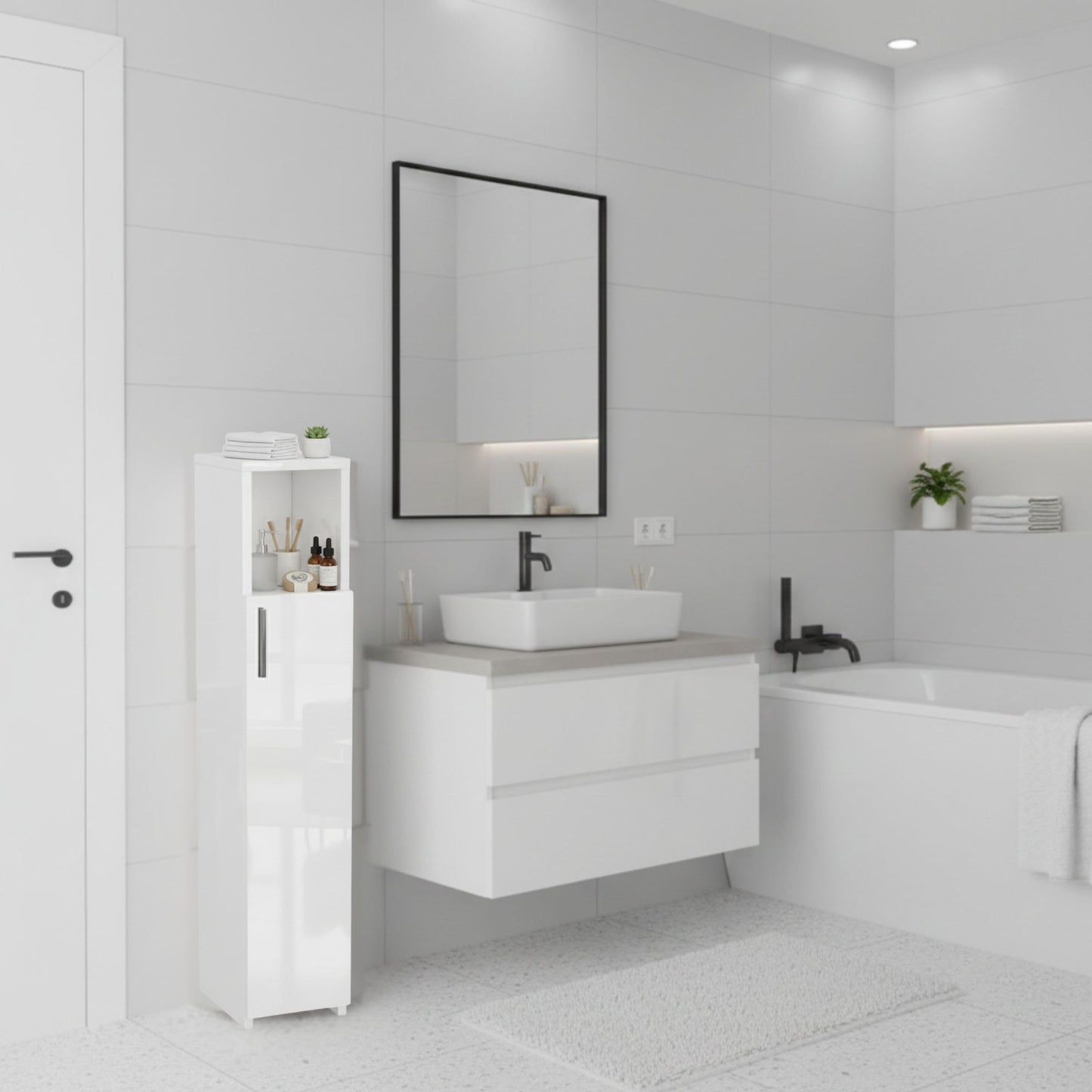 ComfortCove Slim Bathroom Cabinet, Tall Bathroom Cabinet, Gloss White