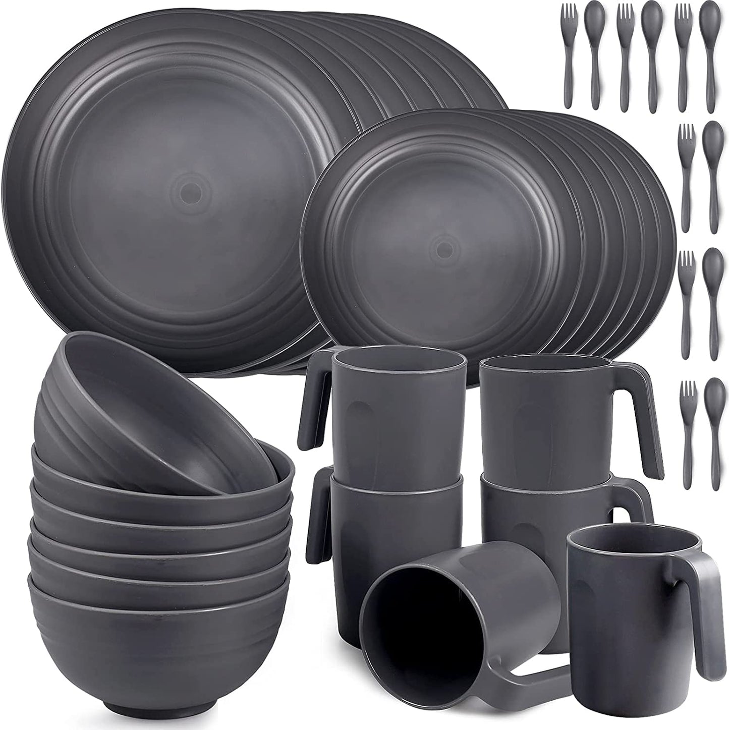 36pcs Unbreakable Dinnerware Sets for 6 People, Camping Plates and Bowls Set, Plastic Picnic Dinner Sets, Lightweight BBQ Serving Plates, Bowls,