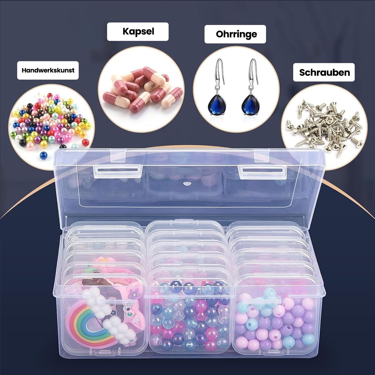 LEMIKKLE 2 PCS Craft Box Organiser - 32 PCS Small Plastic Boxes with Hinged Lid for Diamond Art Storage, Toys, Arts, Crafts, Beads, Small Parts