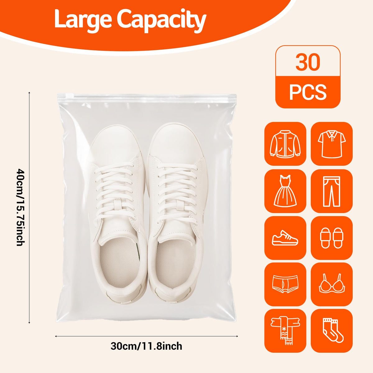 30Pcs Large Ziplock Bags 40x30cm Plastic Reusable Zip lock Bags