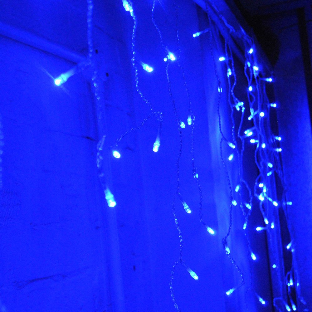 JnDee Safe Voltage Fully Weatherproof Icicle Christmas Fairy Lights BLUE 400 LED 10M Wide 80 Drops Plus a Massive 10M Lead Cable, 8 Modes, Memory &