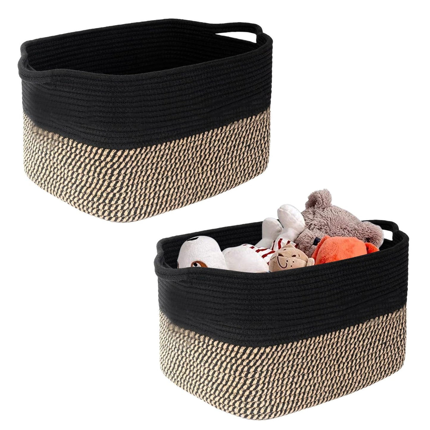 Gzsekken 2 Pack Woven Storage Baskets Rope Storage Baskets Two Tone Cotton Rope Baskets with Handle,Laundry Organiser Nursery Decor Laundry Hamper