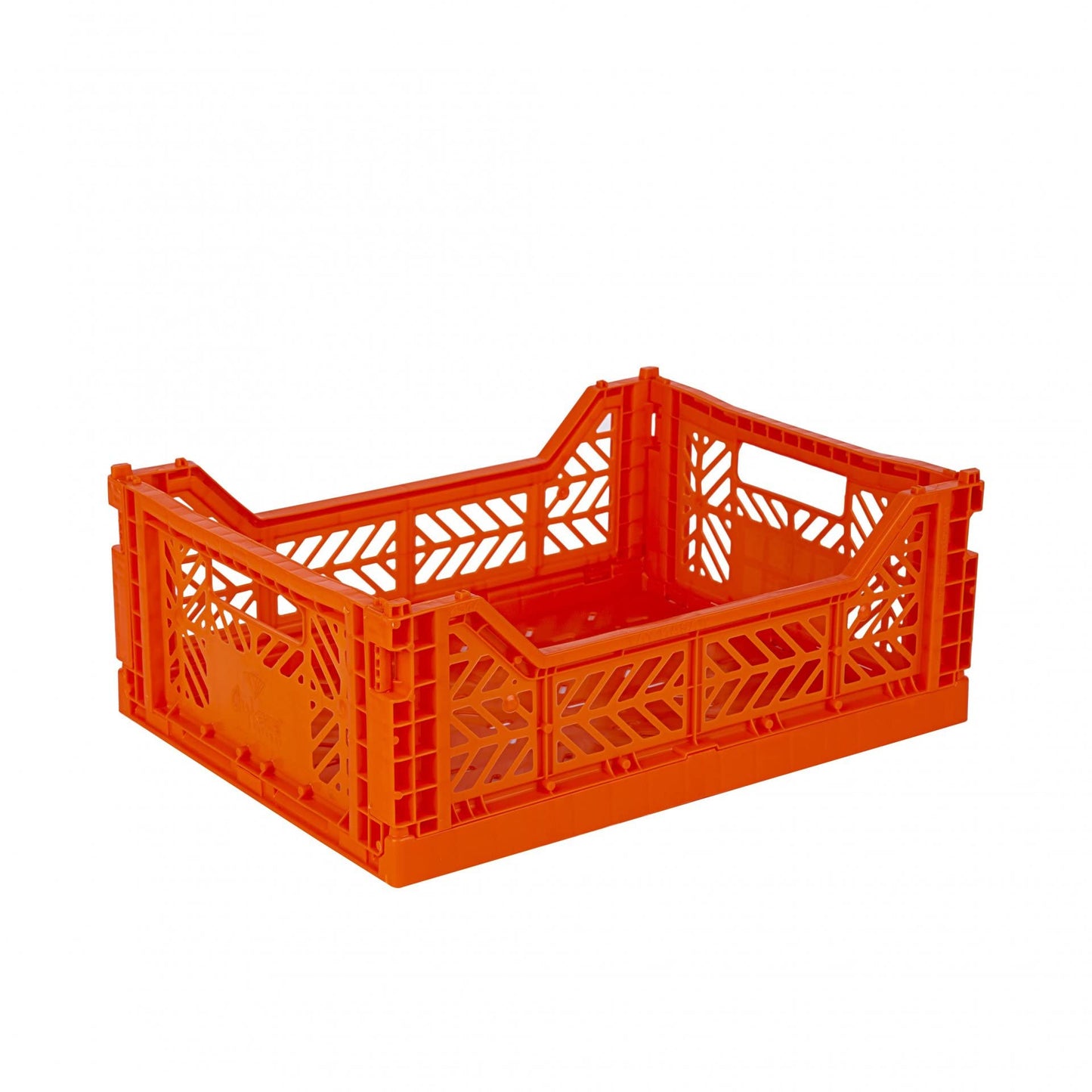 AYKASA Folding Crate, Sturdy Folding Box, Plastic, Stackable, Orange, Midi (40 x 30 x 14 cm)