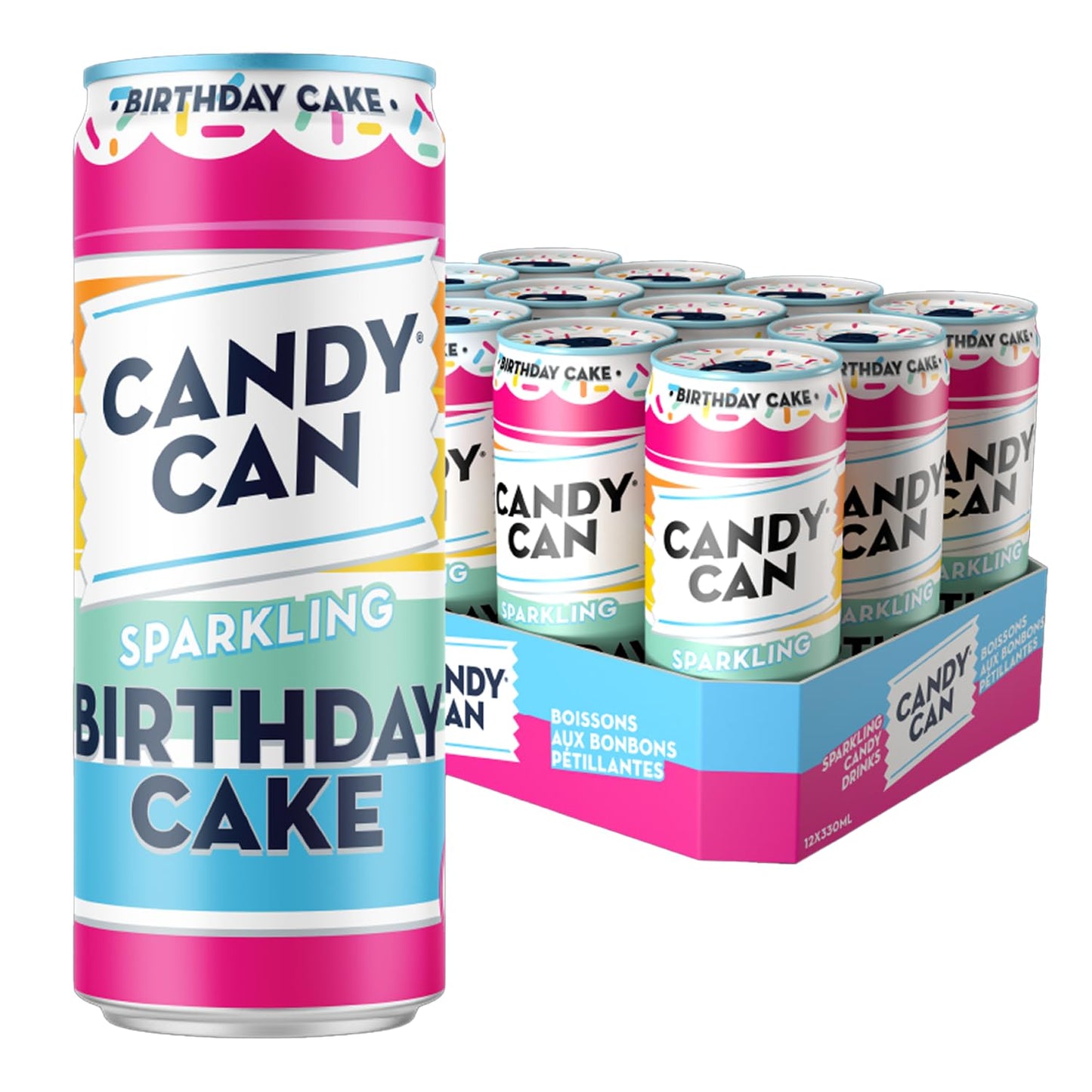 Candy Can, Birthday Cake, Fizzy Drink, Nostalgic American Soda Flavours, Sparkling Pop Cans (12 x 330ml)