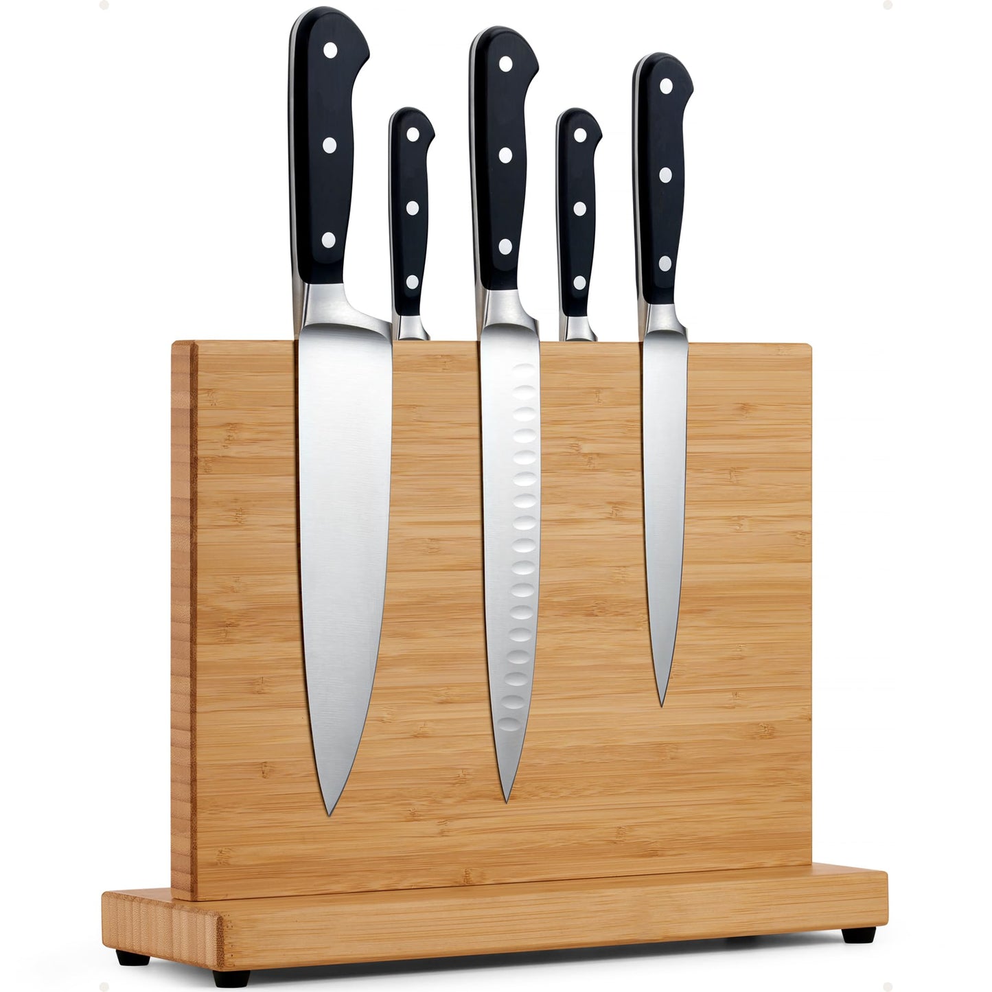 LARHN Magnetic Knife Block for up to 23cm (9) Knives - Powerful Double-Sided Wooden Magnetic Knife Holder for Easy-Access Kitchen Knife Storage -