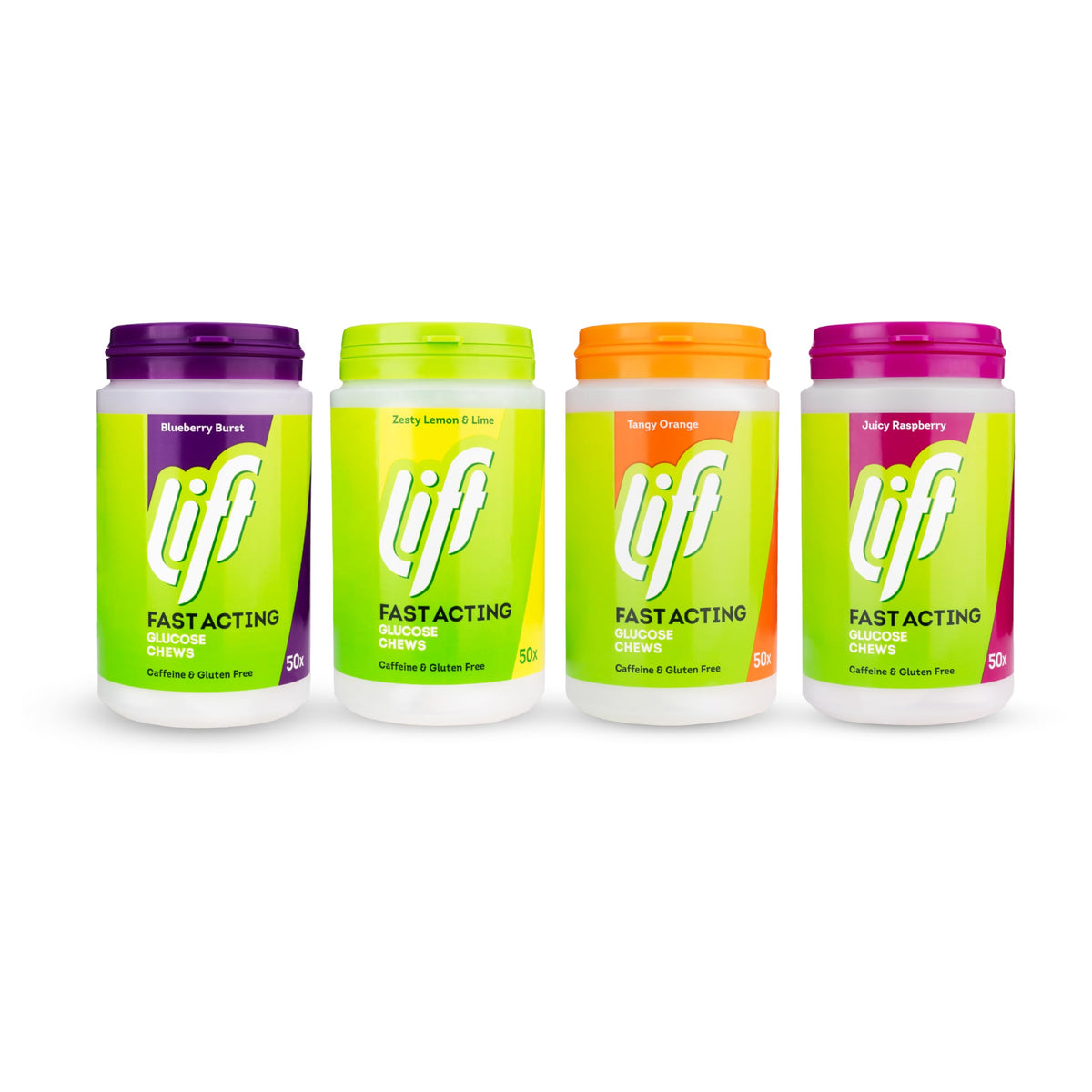 Lift Fast-Acting Glucose Chewable Energy Tablets, Mixed Flavours, 4 Pack of 50-Tablet Tubs