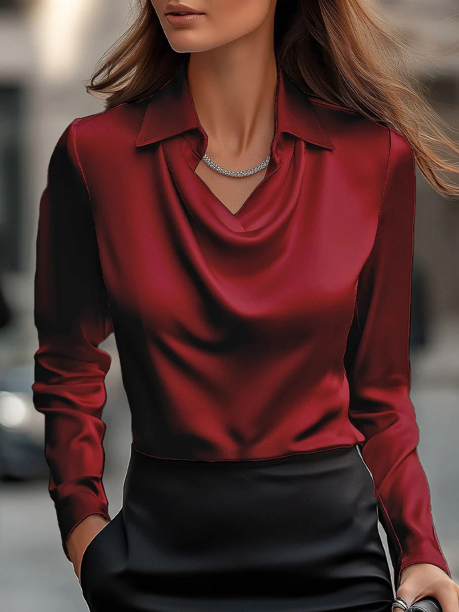 Collared Long-Sleeve Shirts Fashion Commuter Solid Color Blouse Casual Business Tops Women's Clothing