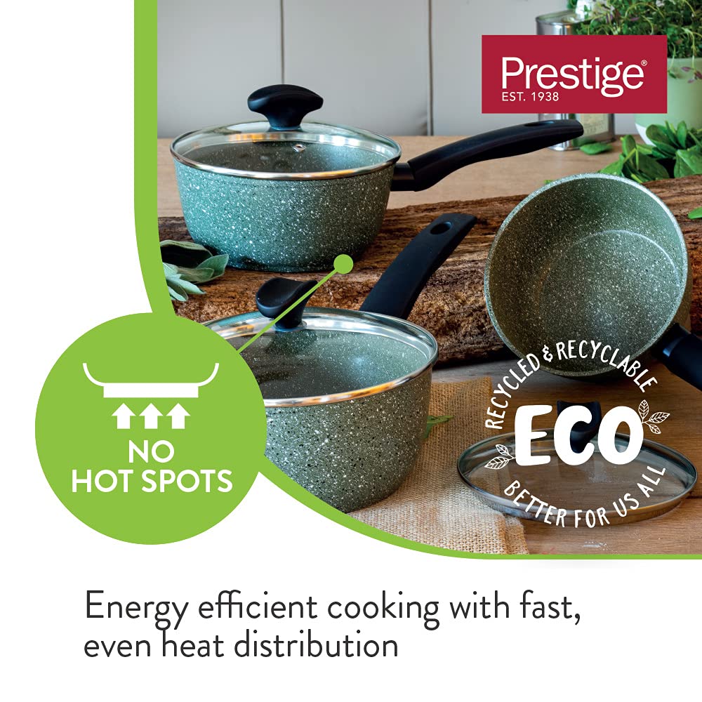 Prestige Eco Non Toxic Non Stick Frying Pan Set of 2 & Wok with Lid - Induction Ready PFOA Free Cookware, Dishwasher Safe Cookware Made in Italy of