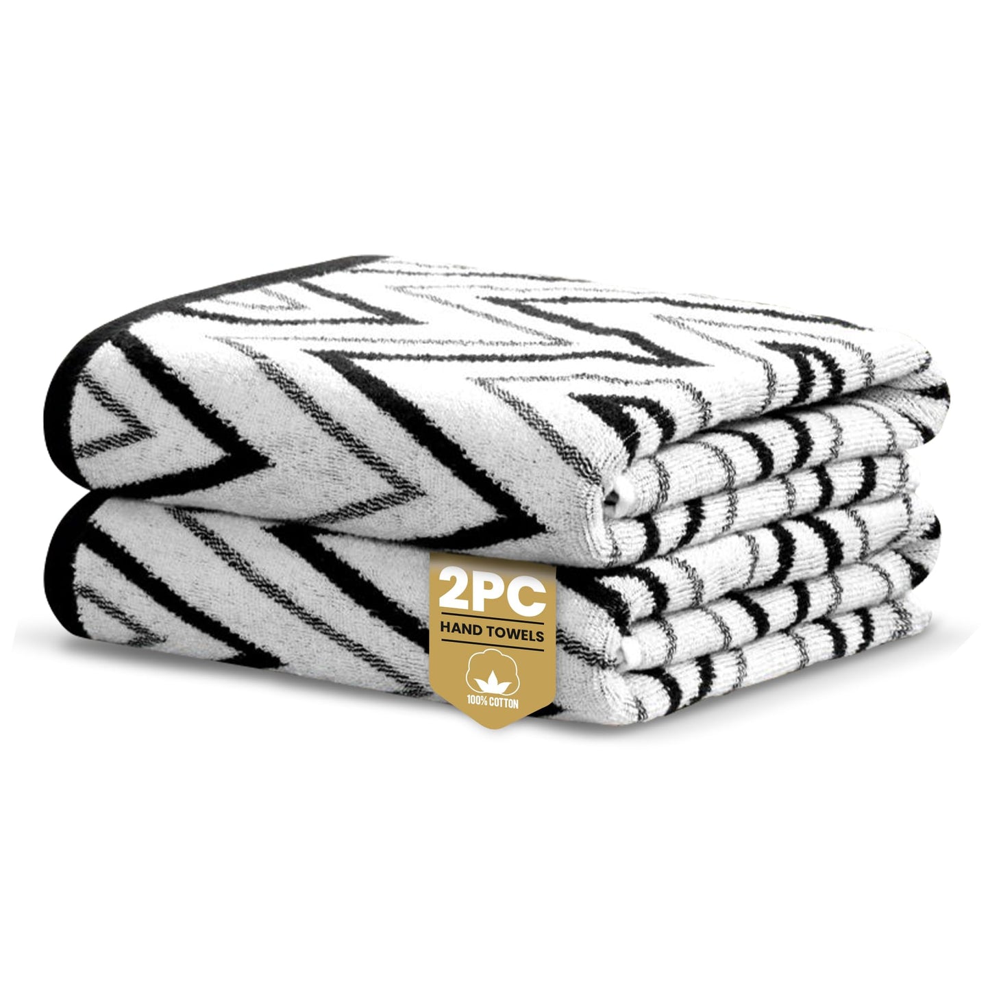 Rapport Home Helix Hand Towels 2 Pack, 50x85cm 100% Cotton - Mono Black