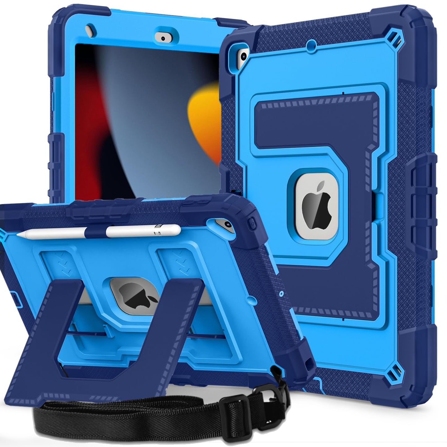 Ovenoe for iPad 9th/8th/7th Generation 10.2 Case 2021/2020/2019, Rugged Shockproof Kids Case with Built-in Stand/Hand Strap, Pen Holder for iPad 10.2