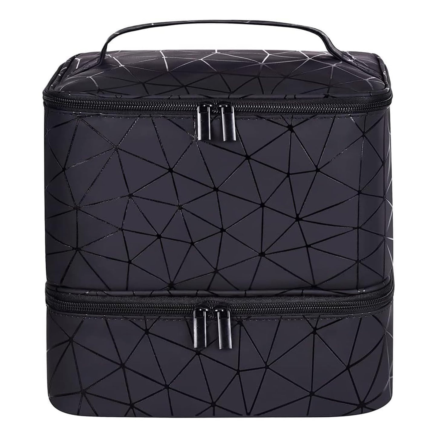 Black Large Makeup Bag, BYLife Nail Polish Organiser-Holds 30 Bottles Double-Layer Travel Storage Bags Waterproof PU Cosmetic Bag with Adjustable