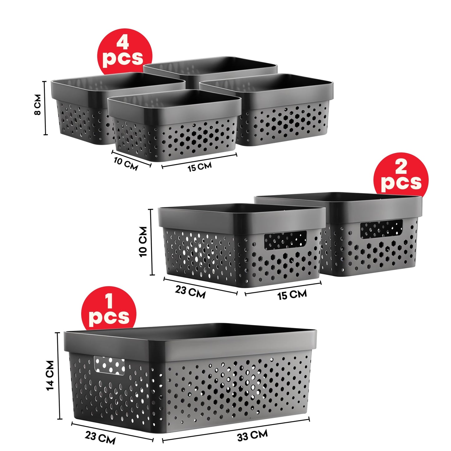 My Happy Home 7 Piece Multi Purpose Plastic Organizer Basket Open Containers, Stackable Storage Bins Multi Size, or Shelving, Pantry, Kitchen