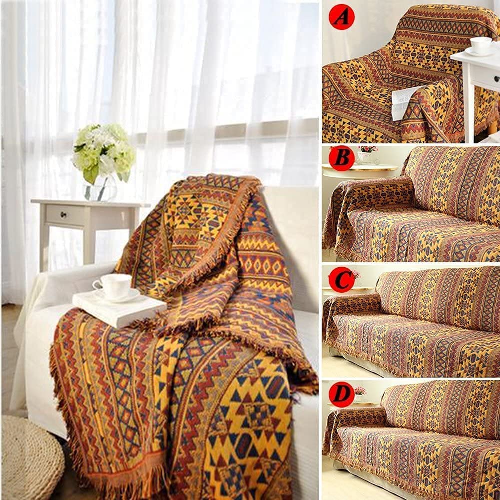VANJOROY Bohemian Sofa Large Throw Blanket with Tassels, 100% Handwoven Cotton Knitted Armchair Throw for Seater,Settees,Couch and Bed (230x340cm/91 *