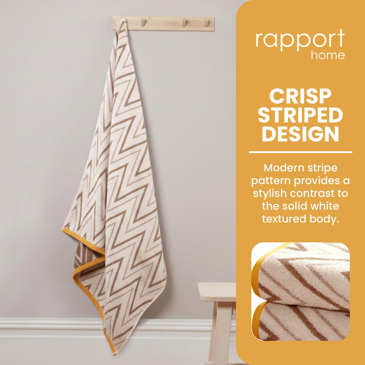 Rapport Home Helix Bath Towels 2 Pack, 70x120cm 100% Cotton - Natural