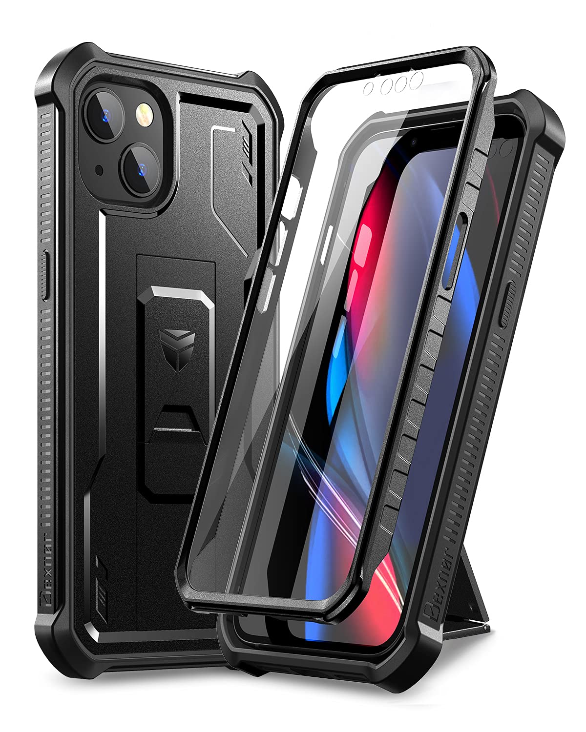 Dexnor for Apple iPhone 13/14 Case, [Built in Screen Protector and Kickstand] Heavy Duty Military Grade Protection Shockproof Protective Cover for