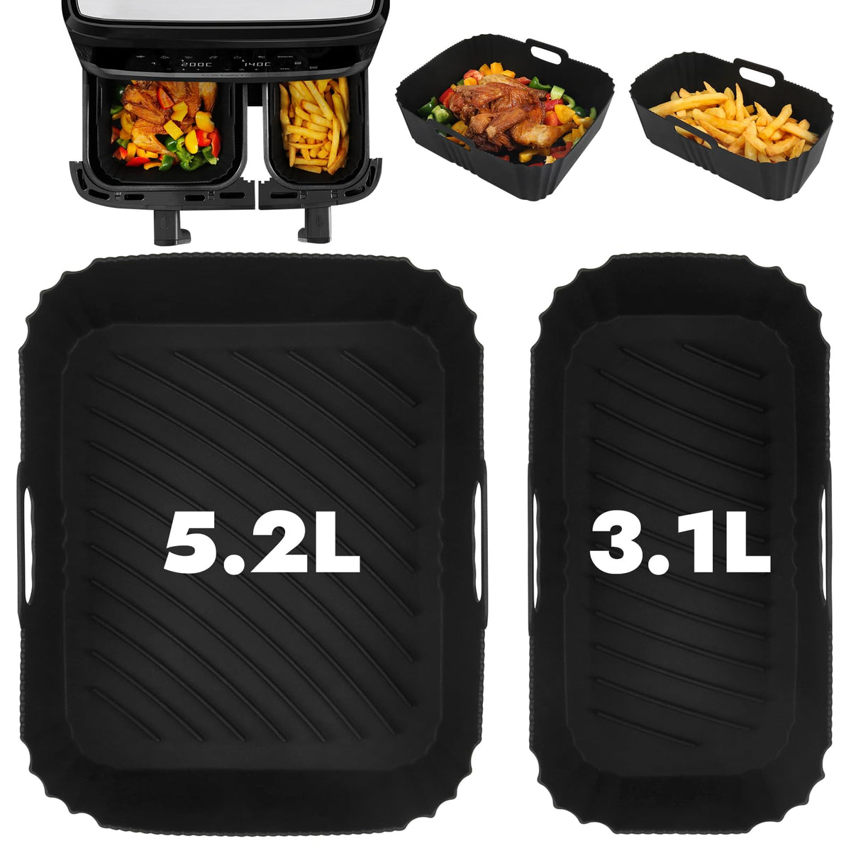 GINOYA Air Fryer Liners for Tefal Easy Fry 5.2L/3.1L, Tower T17099, Lakeland 5L/3L, Salter EK5729, Netta 5.5L/3.5L, EUARY 4L/6L, Huddle 5L/3.5L, Air