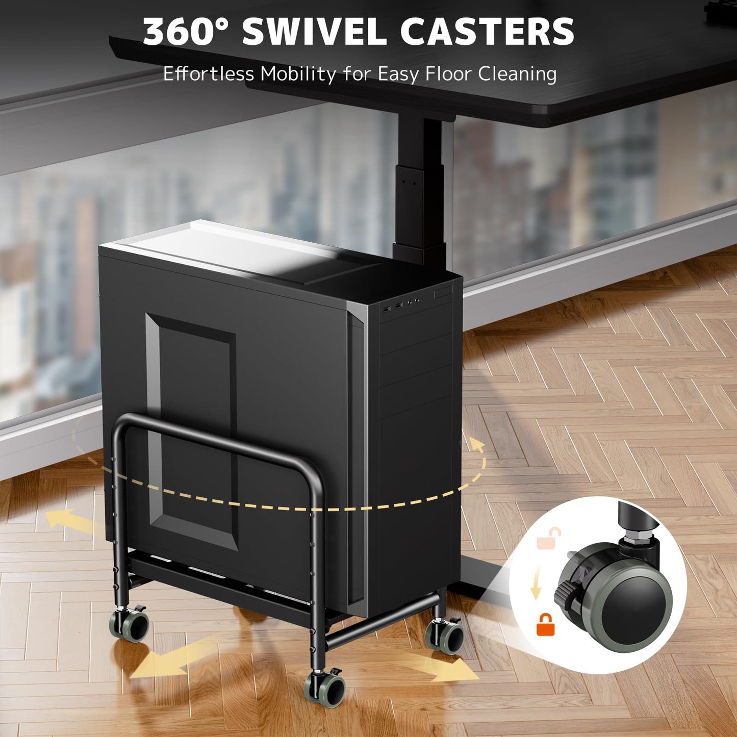 PUTORSEN Computer Tower Stand Under Desk for Most Mid-Tower, Black