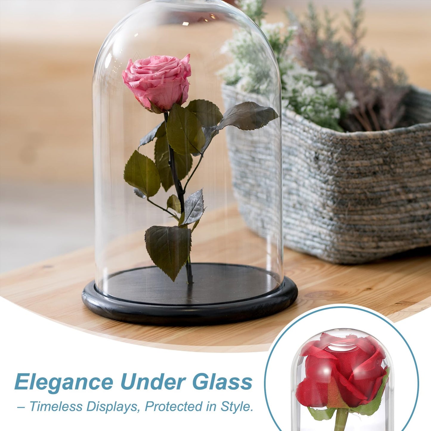 sourcing map Glass Cloche Display Dome, 4.7" x 3.5" Glass Dome Display Case Wood Base Tabletop Jar Case Decorative Bell Jar for Plant Home Decor
