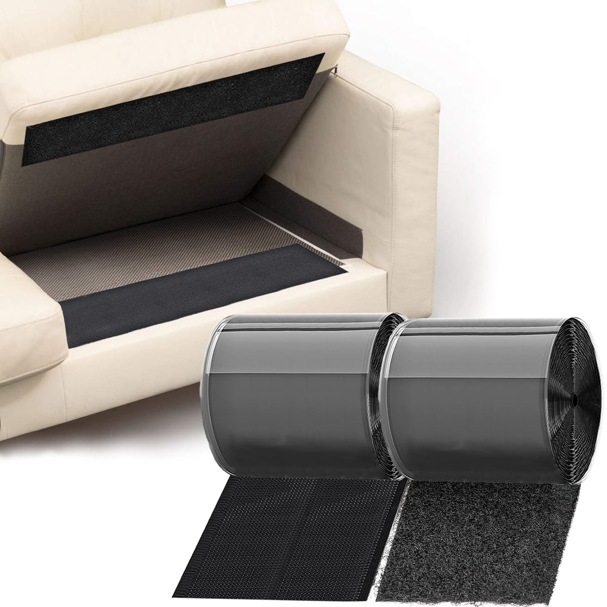 TEUVO 11cm X 6m Premium Hook and Loop Tape with Adhesive to Keep Cushions in Place, Non Slip Nylon Sticky Pads for Fixing and Mounting Around Home and