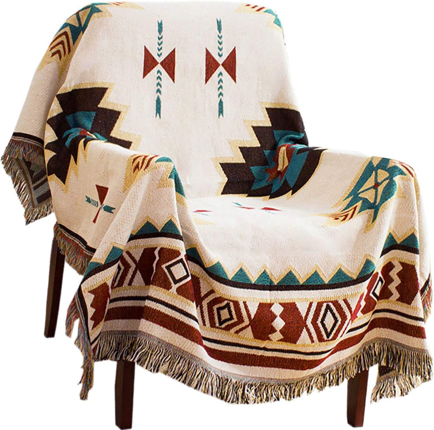 VANJOROY Aztec Navajo Sofa Large Throw Blanket with Tassels,100% Handwoven Cotton Tribal Ethnic Bohemian Throw for Couch,Sofa,Bed,2 3 Seater and