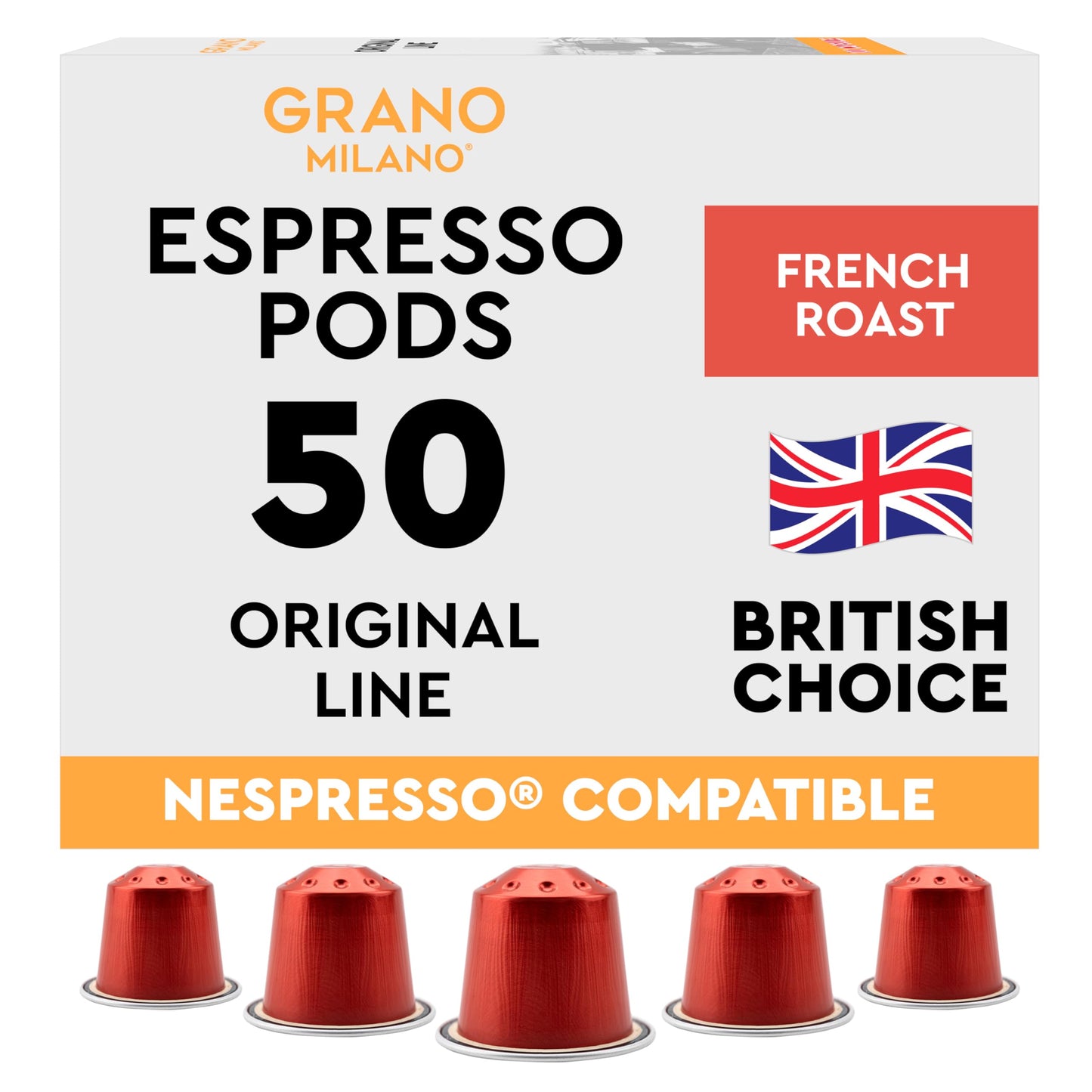New Grano Milano French Roast Coffee Capsules - 50 Aluminium Coffee Pods Compatible with Nespresso Original line, Dark Roast - Intensity 10/12, Made