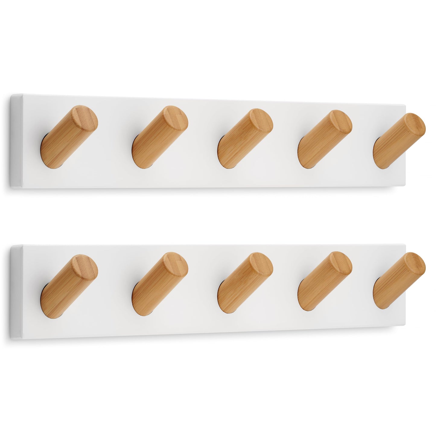 LARHN White Wall-Mounted Coat Rack, 2-Pack - 5 Wooden Coat Hooks, 42cm