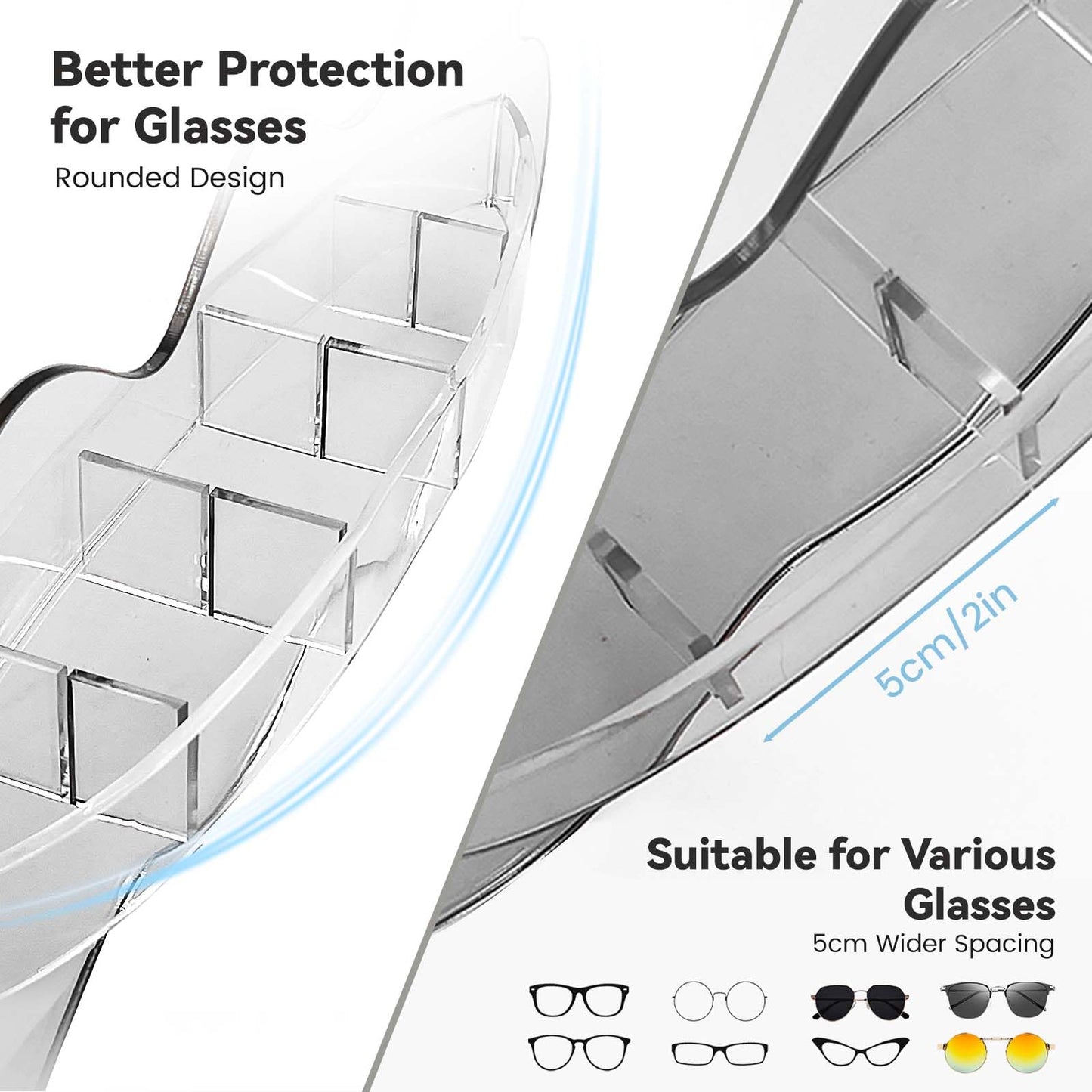 Daily Treasures Sunglasses Organizer with Mirror,Wall Mounted Eyeglasses Storage Organiser,Clear Acrylic Sunglasses Rack,Self-Adhesive Hanging