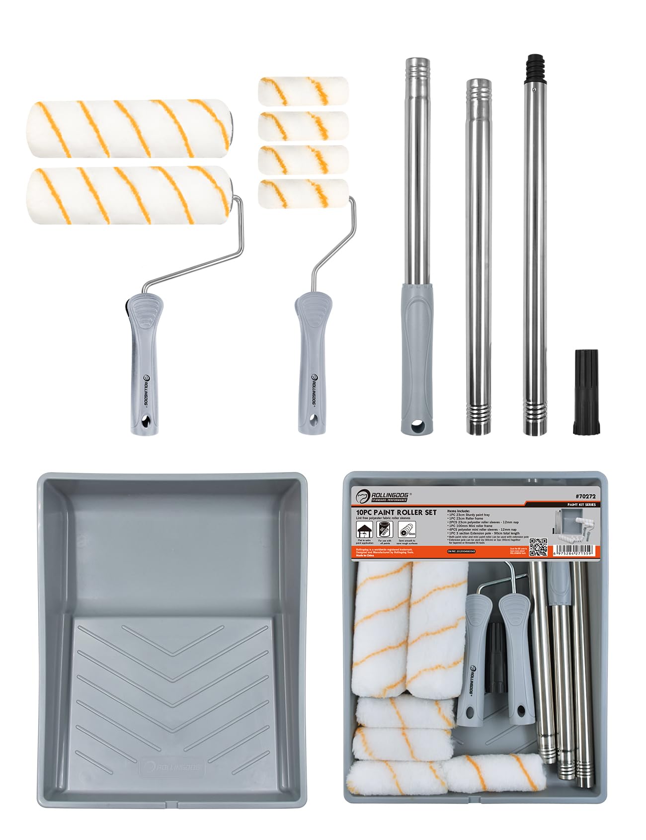 ROLLINGDOG Paint Roller Set - 9 inch Painting Roller Set, Paint Rollers and Trays Sets, Roller Sets for Painting, Paint Roller Set with Extension