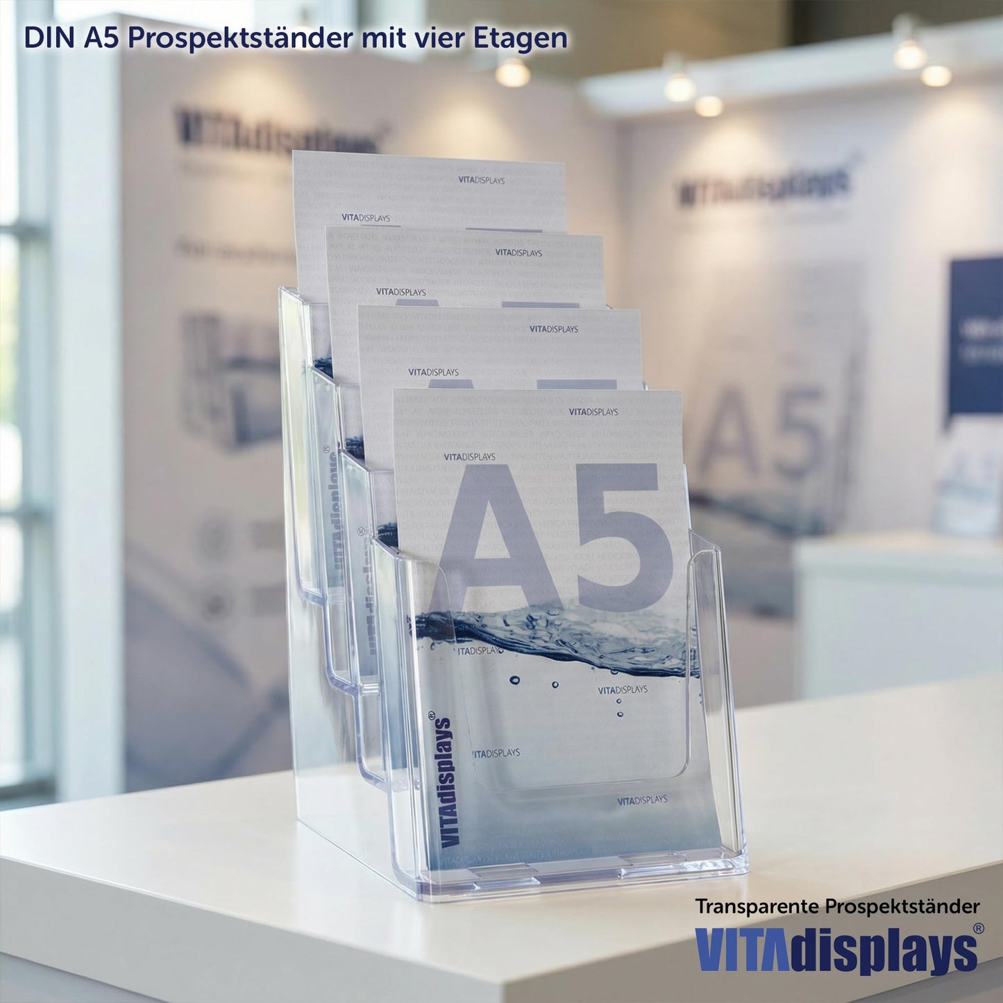 DIN A5 Table Brochure Stand with Four Levels, Flyer Stand, Transparent Flyer Holder and Brochure Holder, Leaflet Stand