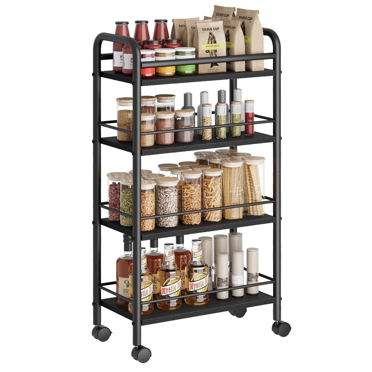 Asgolion 4-Tier Trolley, Space-Saving Kitchen storage trolley with Wheels