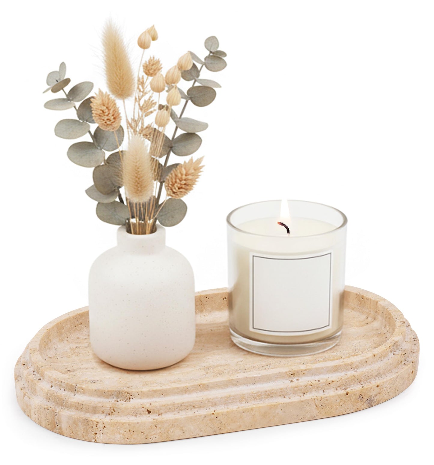 SPESHSTONES Travertine Tray 9.75 Inch Handmade Marble Bathroom Tray for Modern Farmhouse & Home Decor - Candle Dish for Room Decor, Catchall, Perfume